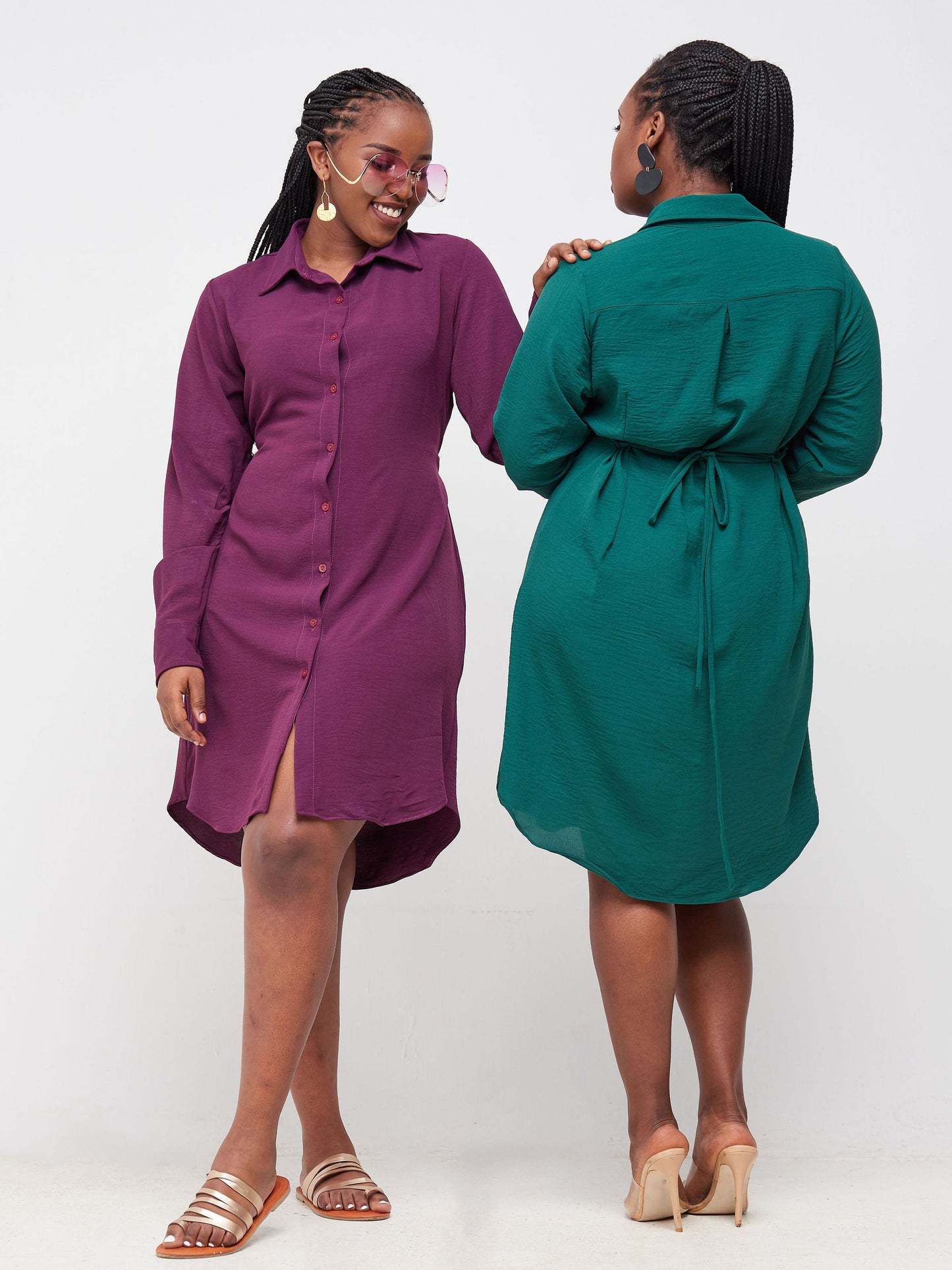 Vivo Tunu Long Sleeve Knee Length Shirt Dress - Green