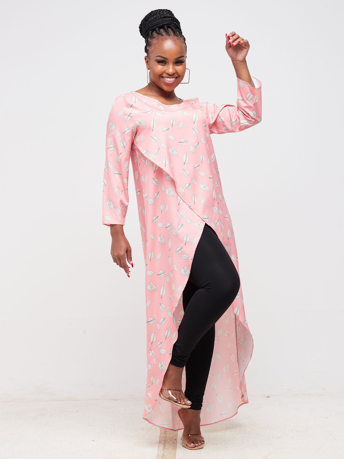 Vivo Tana 3/4 Tulip Sleeve Overlap Maxi Top - Pink Floral Print