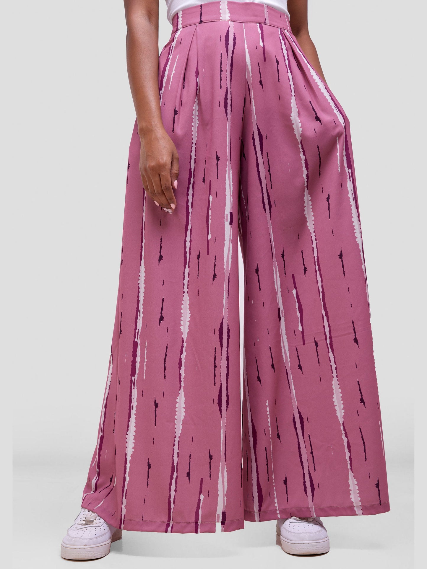 Vivo Soleil Wide leg Pleated Pants - Dusty Pink / Purple Nuru Print