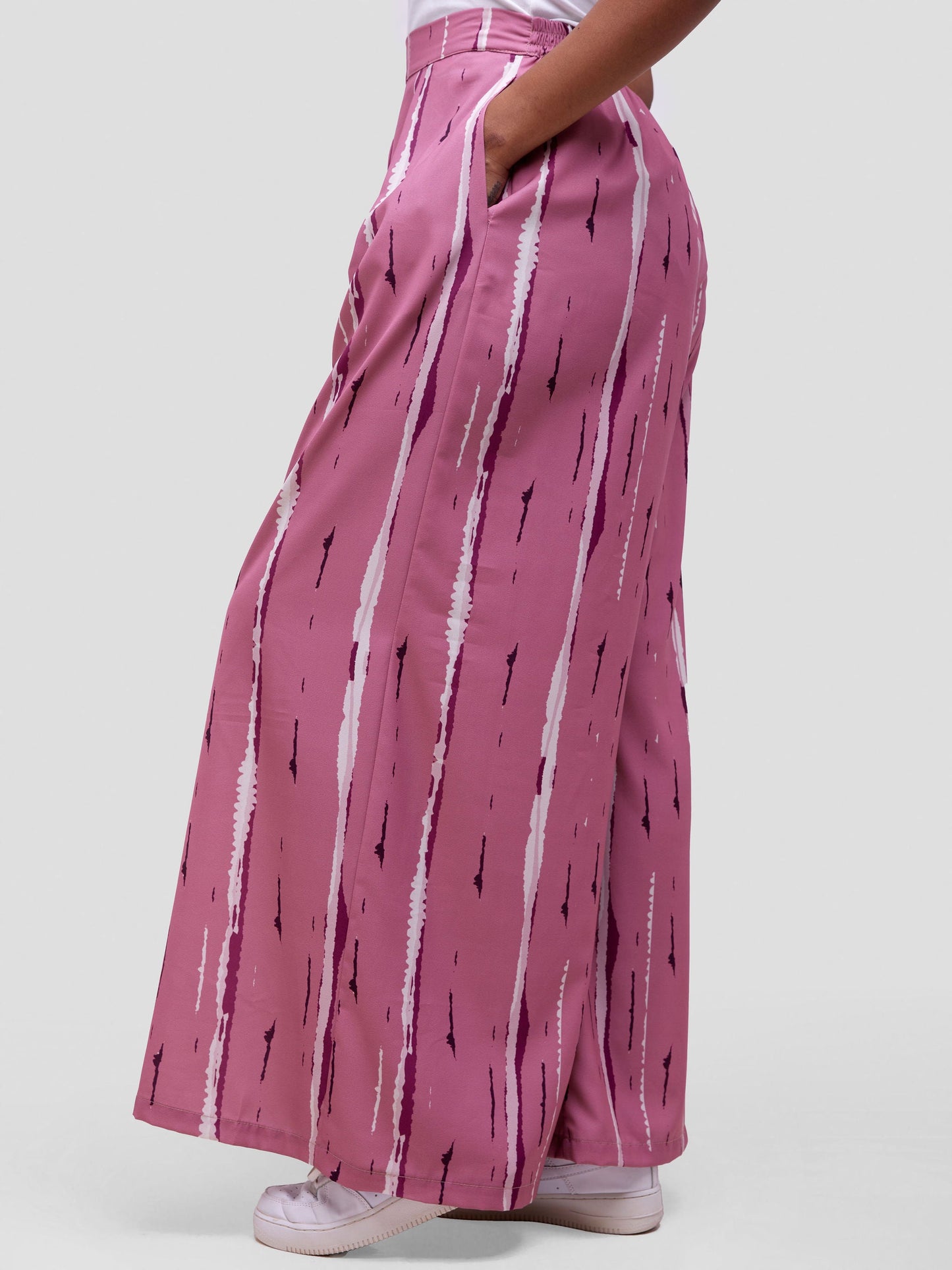 Vivo Soleil Wide leg Pleated Pants - Dusty Pink / Purple Nuru Print