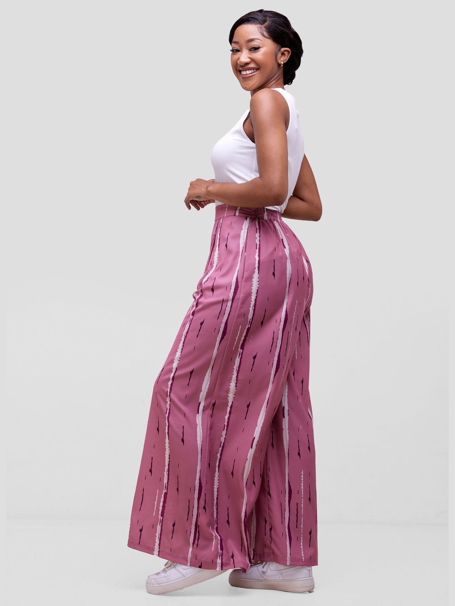 Vivo Soleil Wide leg Pleated Pants - Dusty Pink / Purple Nuru Print