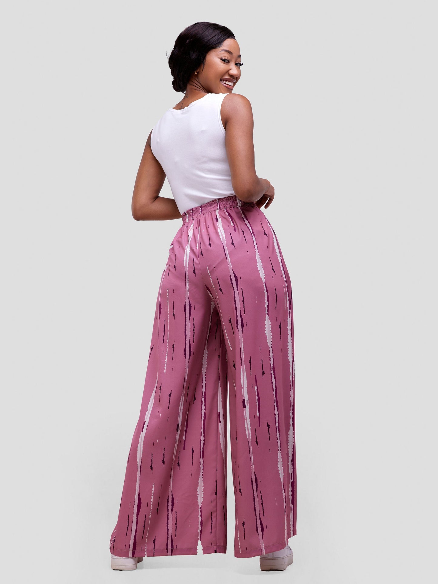 Vivo Soleil Wide leg Pleated Pants - Dusty Pink / Purple Nuru Print