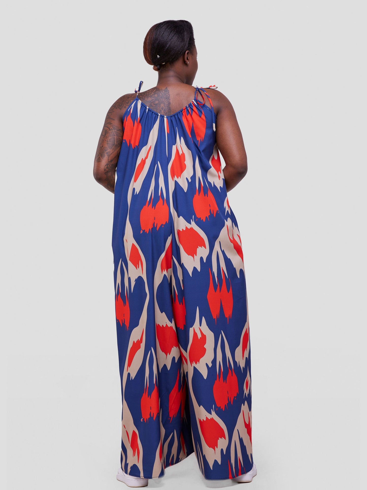 Vivo Maisha Strappy Jumpsuit Cover Up - Taupe / Navy Abstract Print