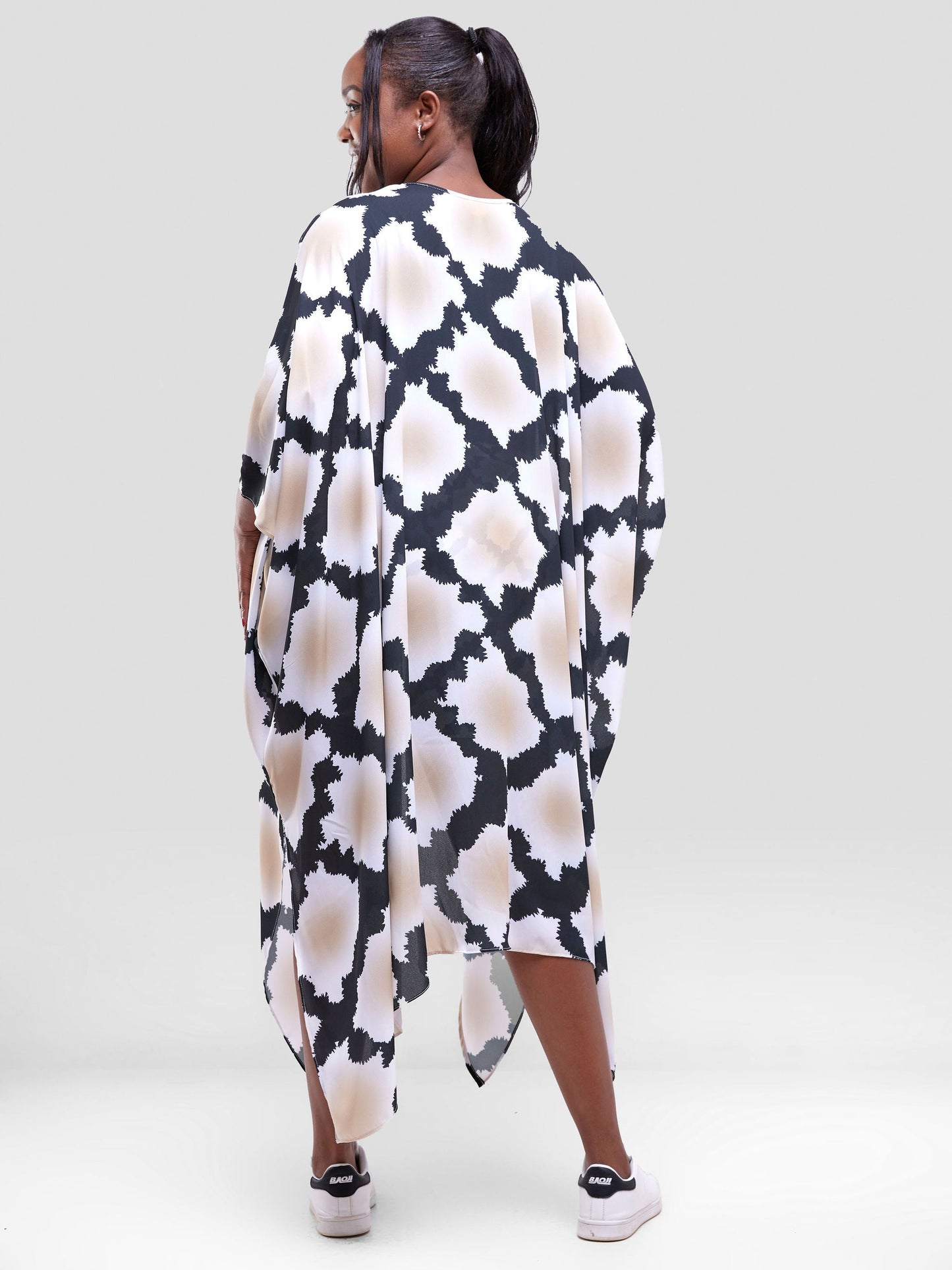 Vivo Soleil Side Drape Kimono - Black / Taupe Almasi Print