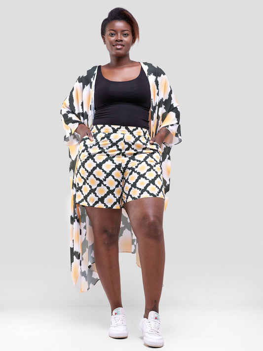 Vivo Soleil Side Drape Kimono - Mustard / Hunters Green Almasi Print