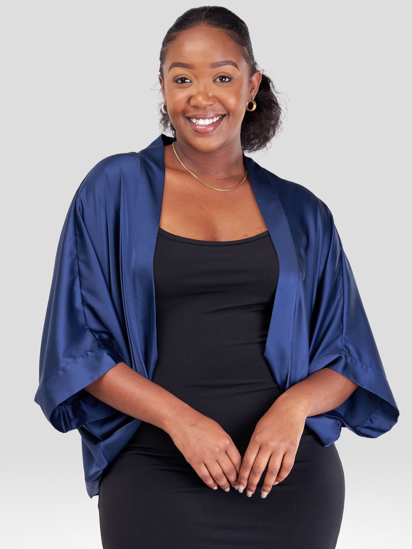 Vivo Naya 3/4 Sleeve Satin Cover Up - Navy Blue
