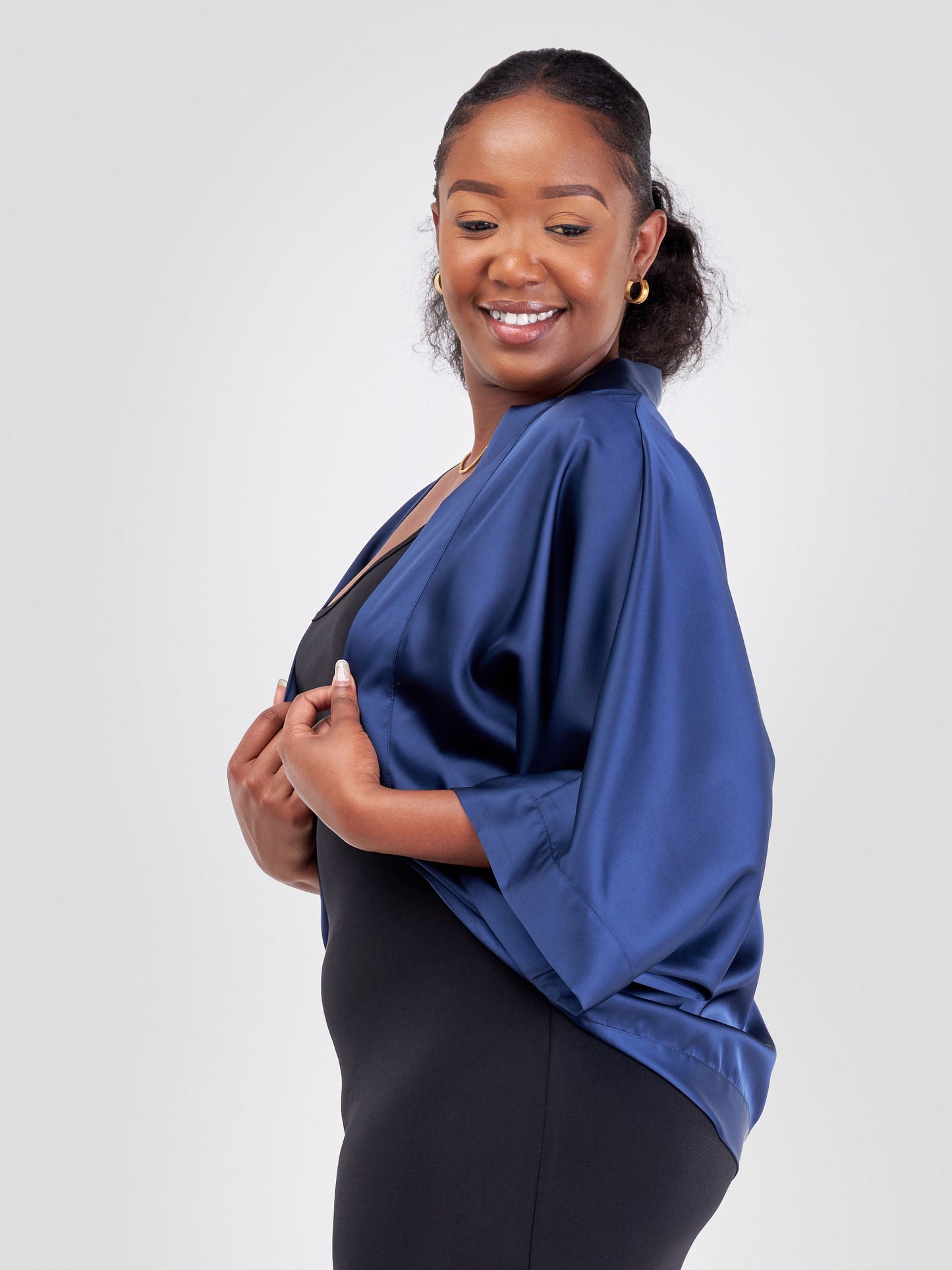 Vivo Naya 3/4 Sleeve Satin Cover Up - Navy Blue