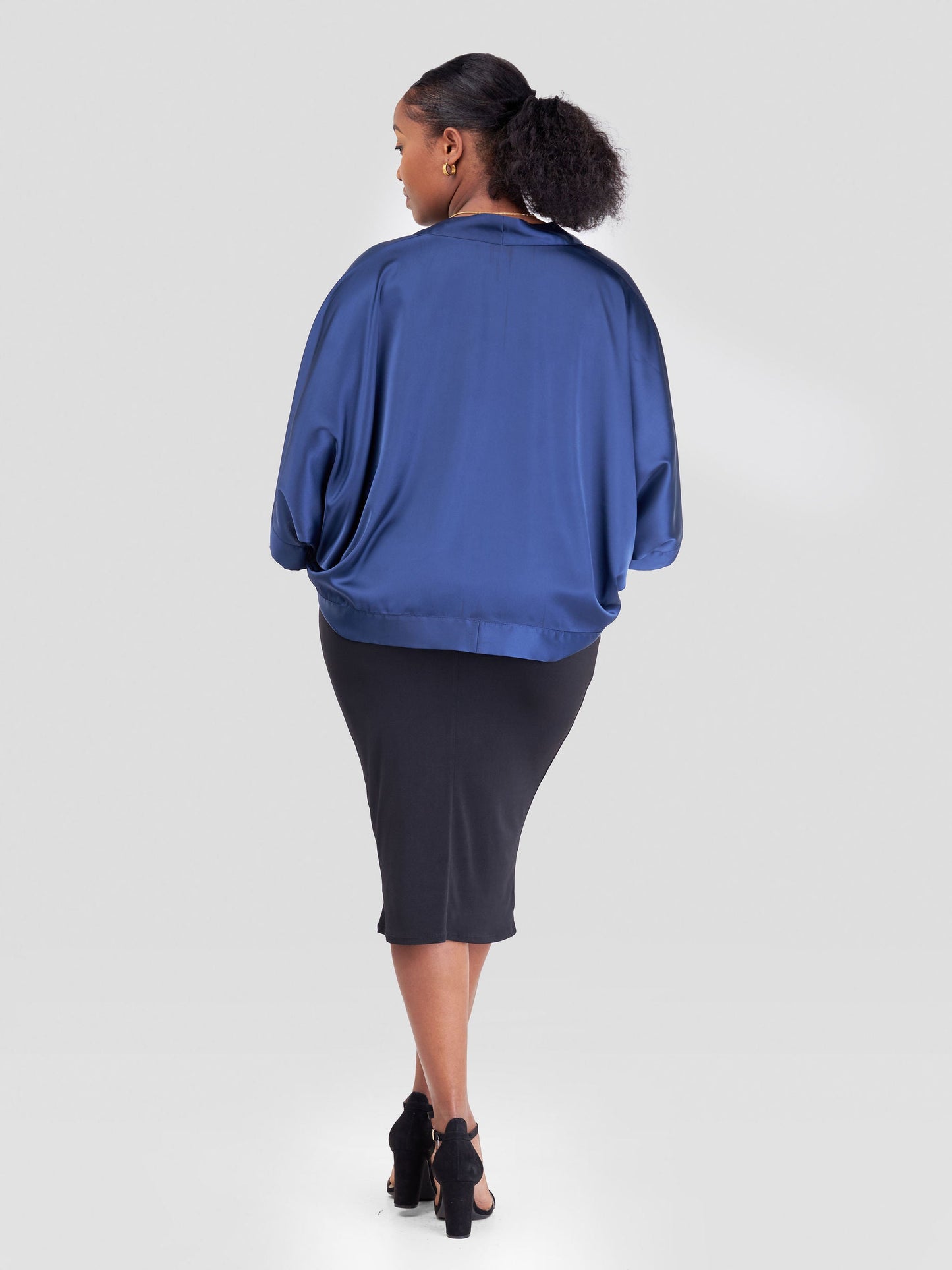 Vivo Naya 3/4 Sleeve Satin Cover Up - Navy Blue