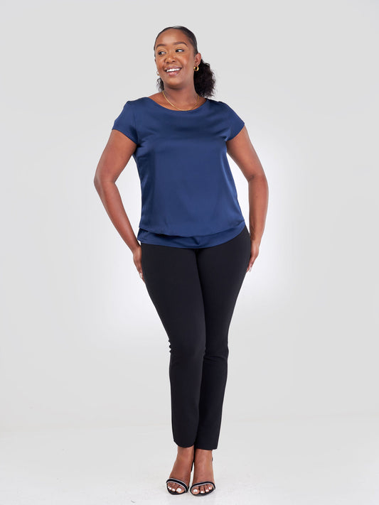 Vivo Naya Cap Sleeve Double Layered Top - Navy Blue