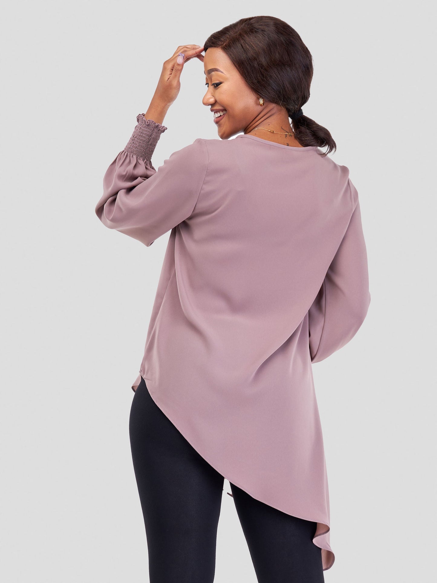Vivo Wastani Shirred Cuff Asymmetrical Top - Taupe