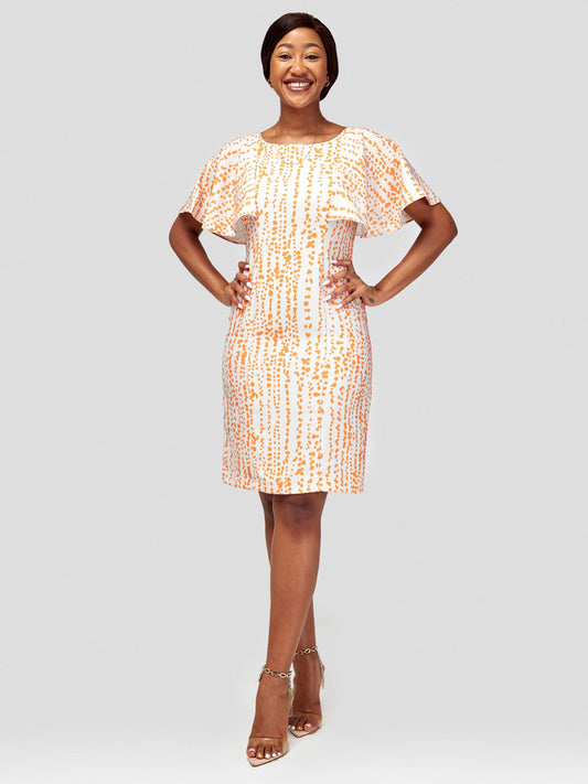 Vivo Sani Cape Sleeve Round Neck Sheath Dress - Heri Orange