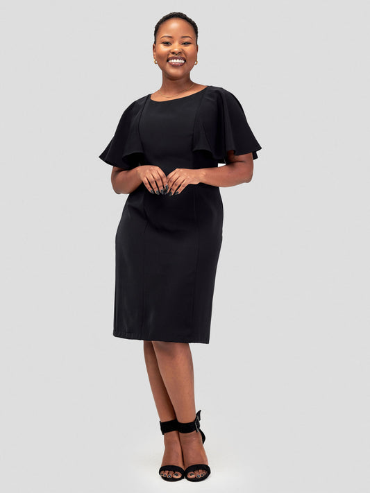 Vivo Sani Cape Sleeve Round Neck Sheath Dress - Black