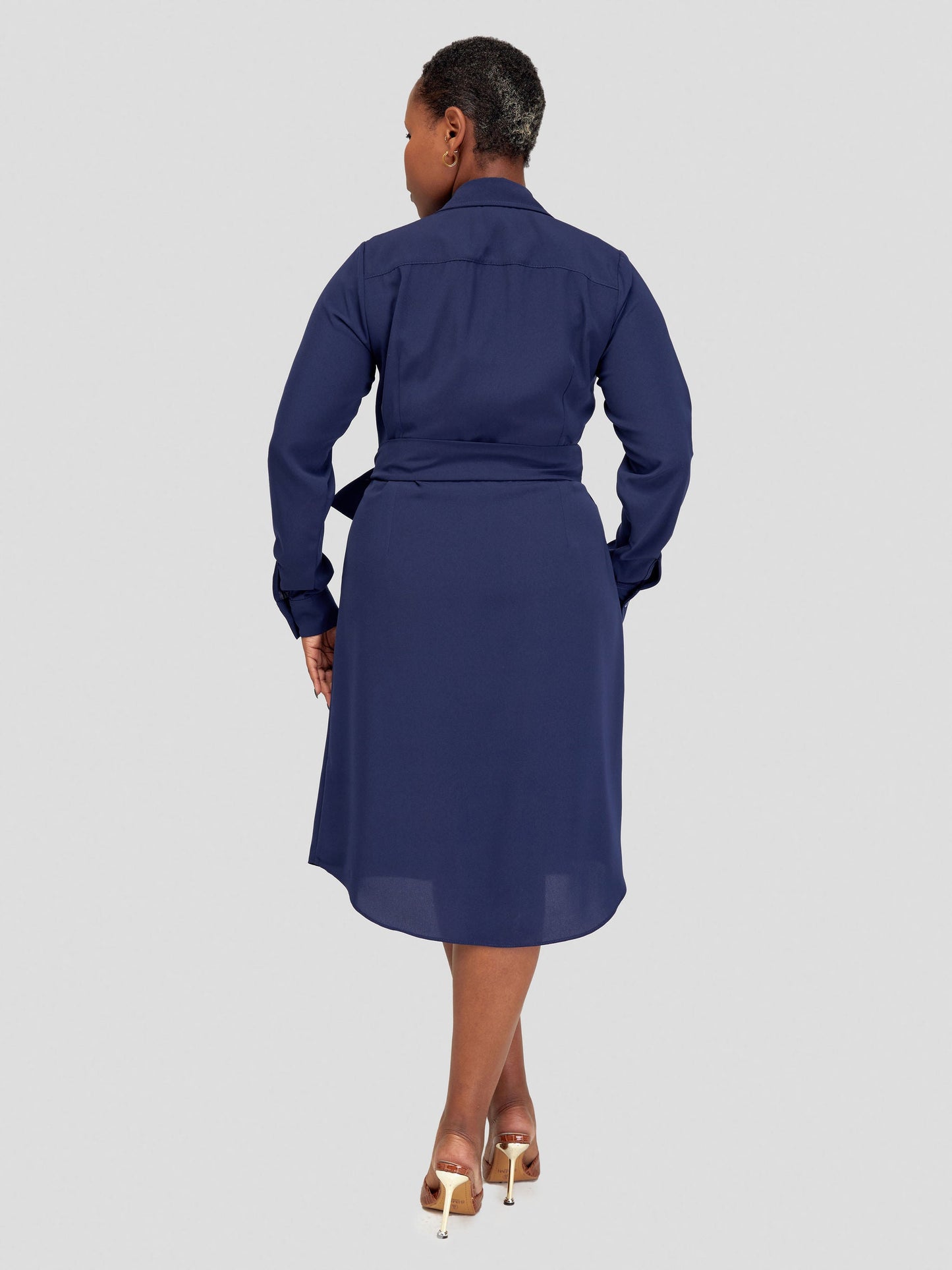 Vivo Sani Long Sleeve Ruffle Shirt Dress - Navy Blue