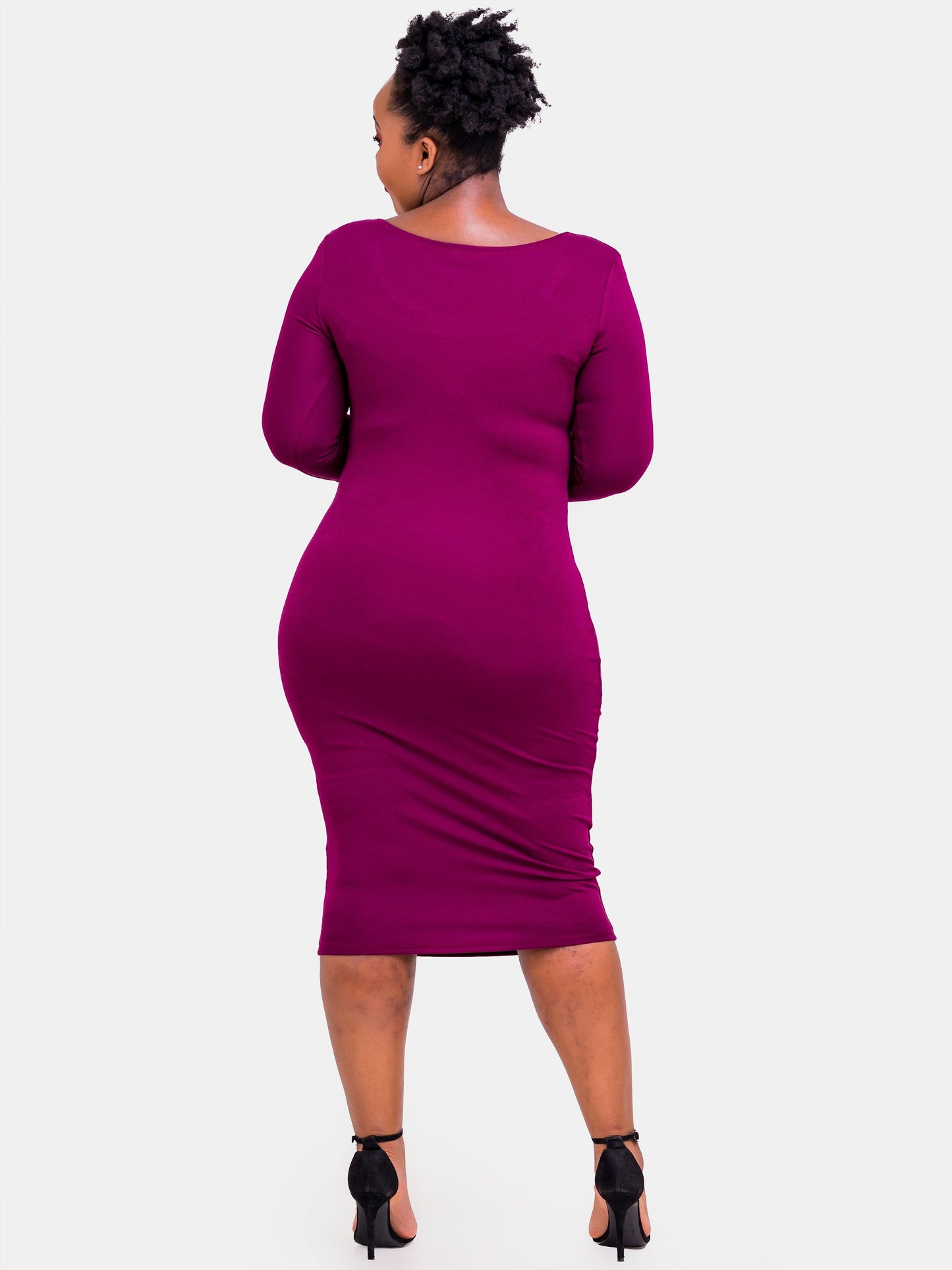 Vivo Basic 3/4 Sleeve Leila Bodycon Dress - Burgundy