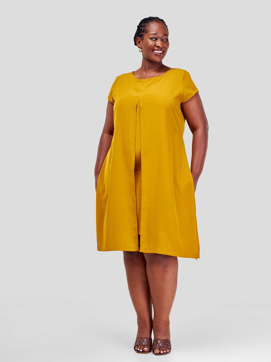 Vivo Amara Cap Sleeve Layered Dress - Mustard