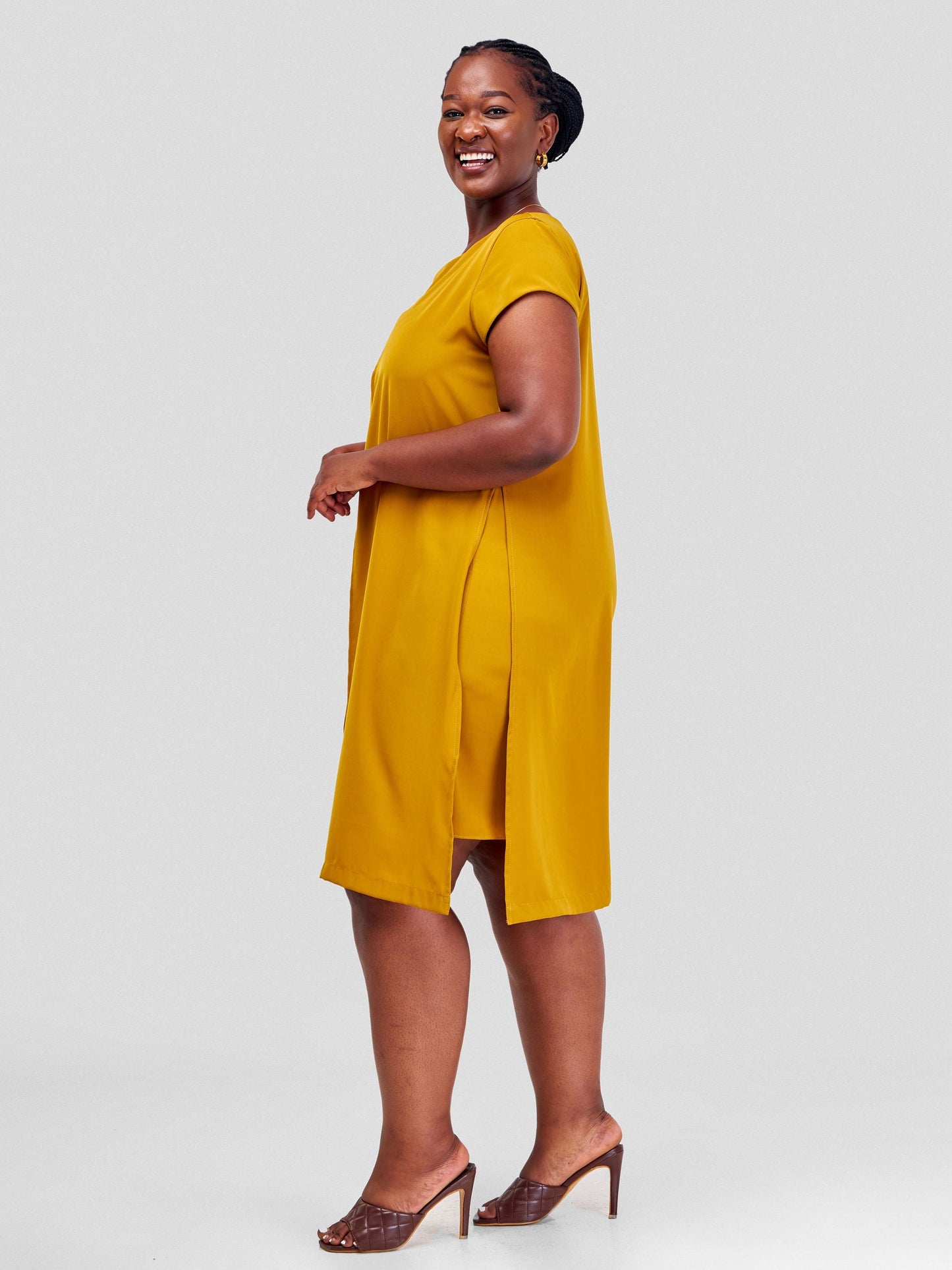 Vivo Amara Cap Sleeve Layered Dress - Mustard