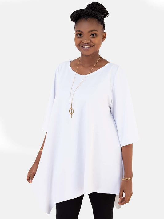 Vivo Asymmetrical Angel Sleeve Top - White - Shop Zetu