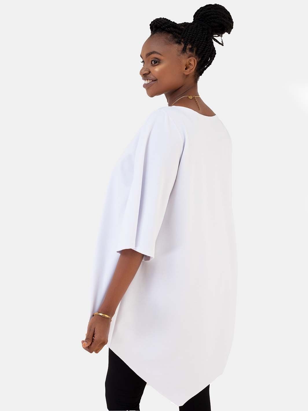 Vivo Asymmetrical Angel Sleeve Top - White - Shop Zetu