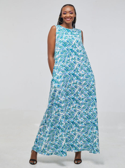 Vivo Basic Sleeveless Tent Maxi Dress - Green Print