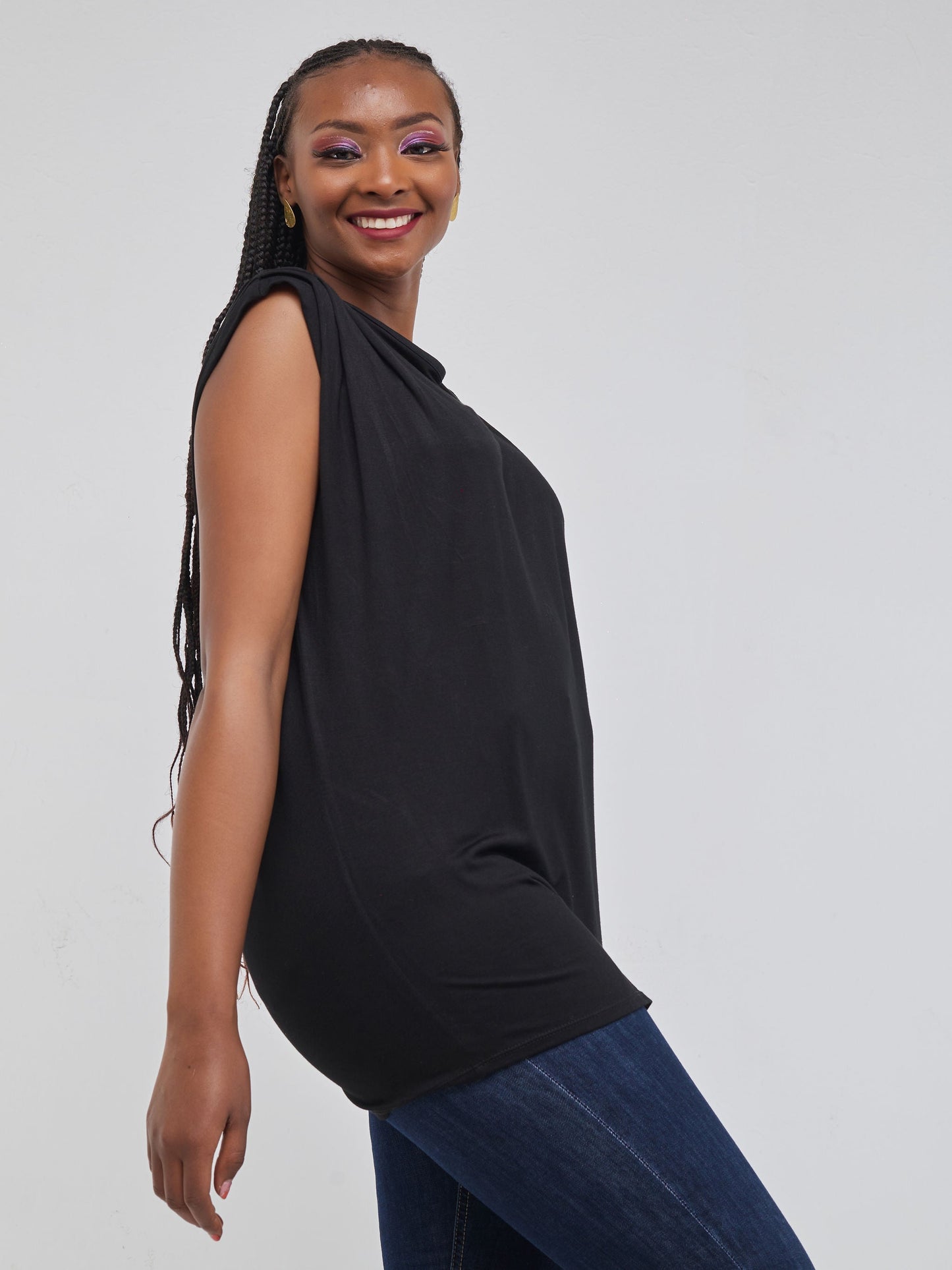 Vivo Ruwa Pleated Shoulder Top - Black