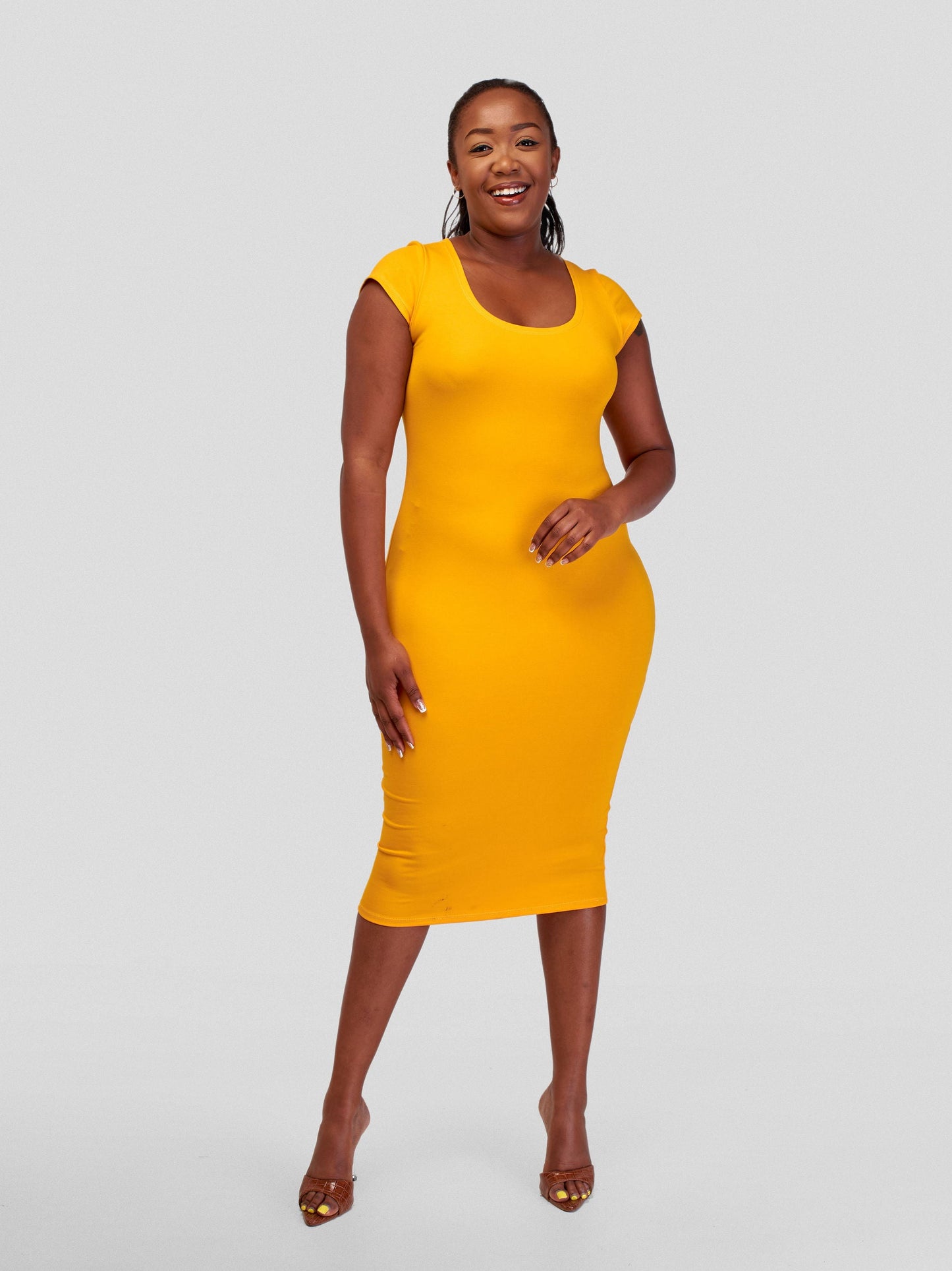 Vivo Basic Cap Sleeved Leila Dress - Safron