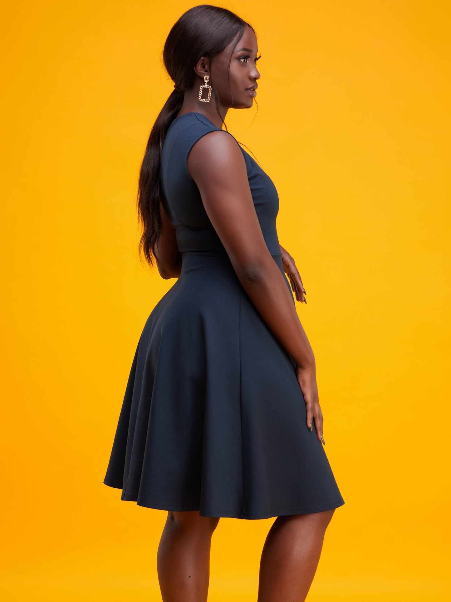 Vivo Basic Sleeveless Ponte Circular Dress - Dark Teal