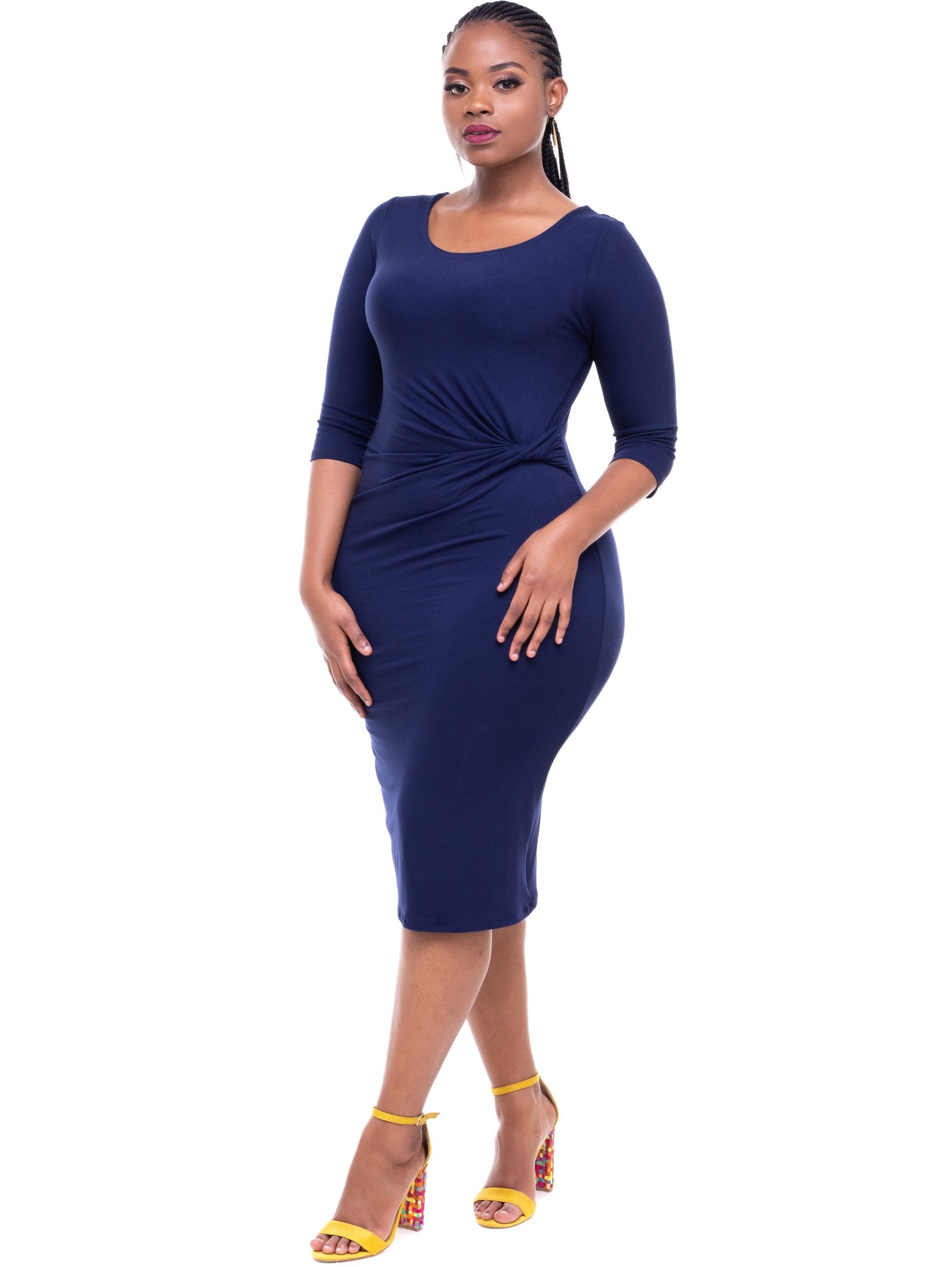 Vivo Side Twist Dress - Navy - Shop Zetu