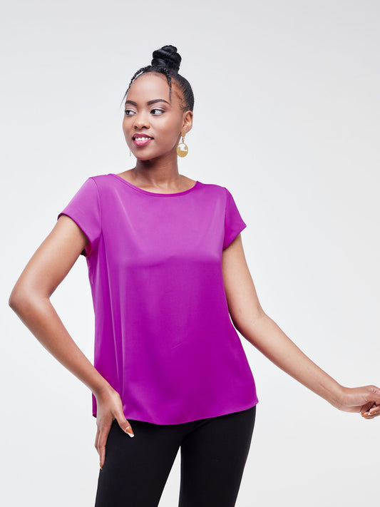 Vivo Basic Crepe Cap Sleeved Top - Light Purple