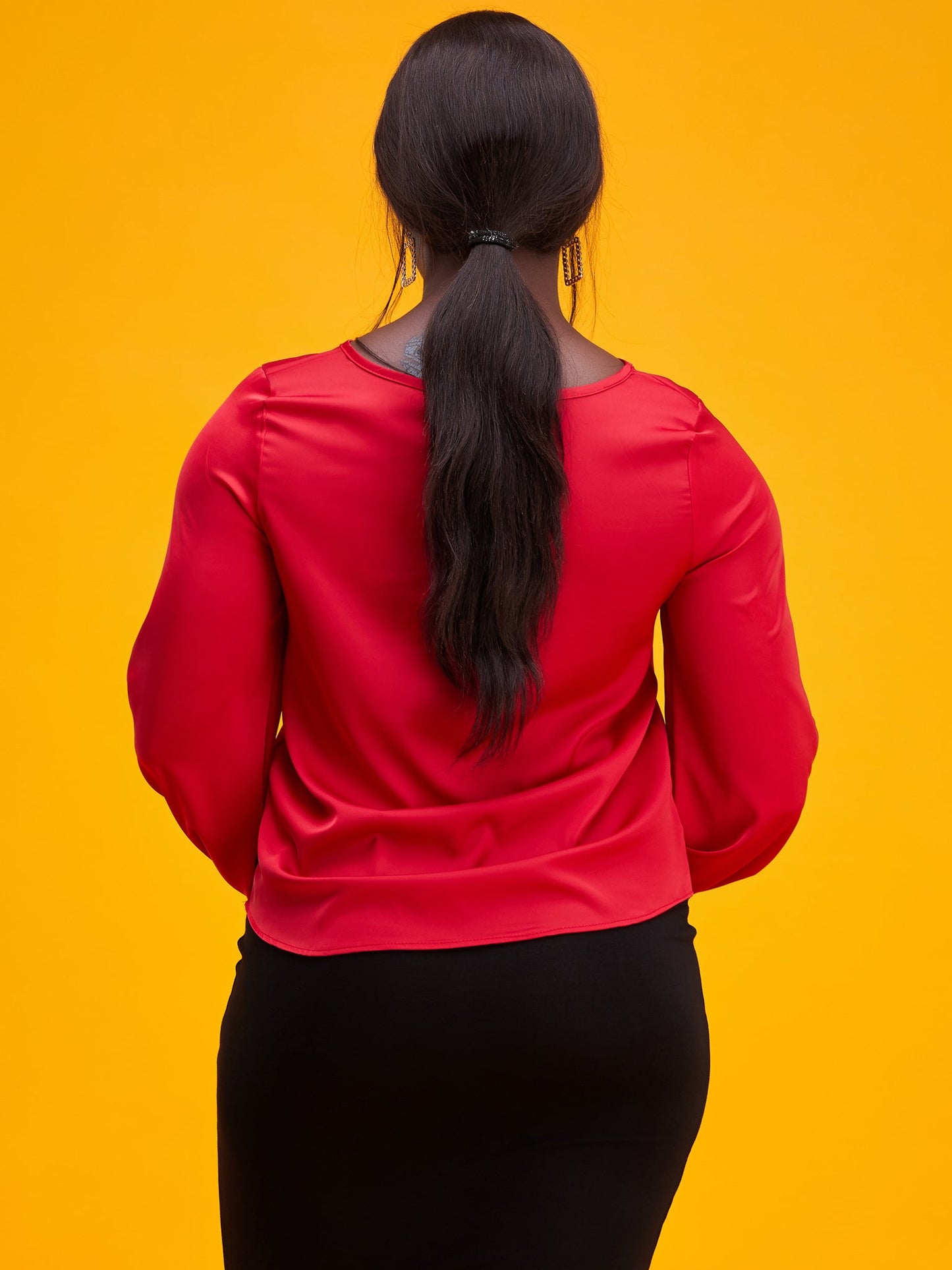 Vivo Basic Satin Bishop Sleeved Top - Red