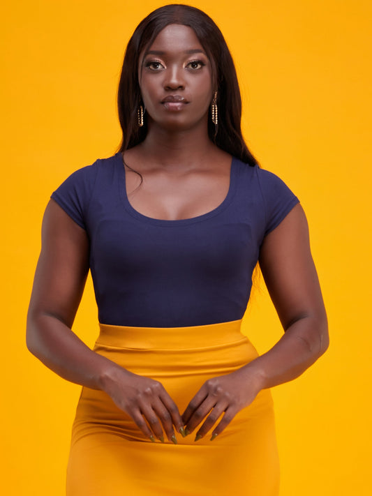 Zoya Basic Cap Sleeved Bodysuit - Navy Blue