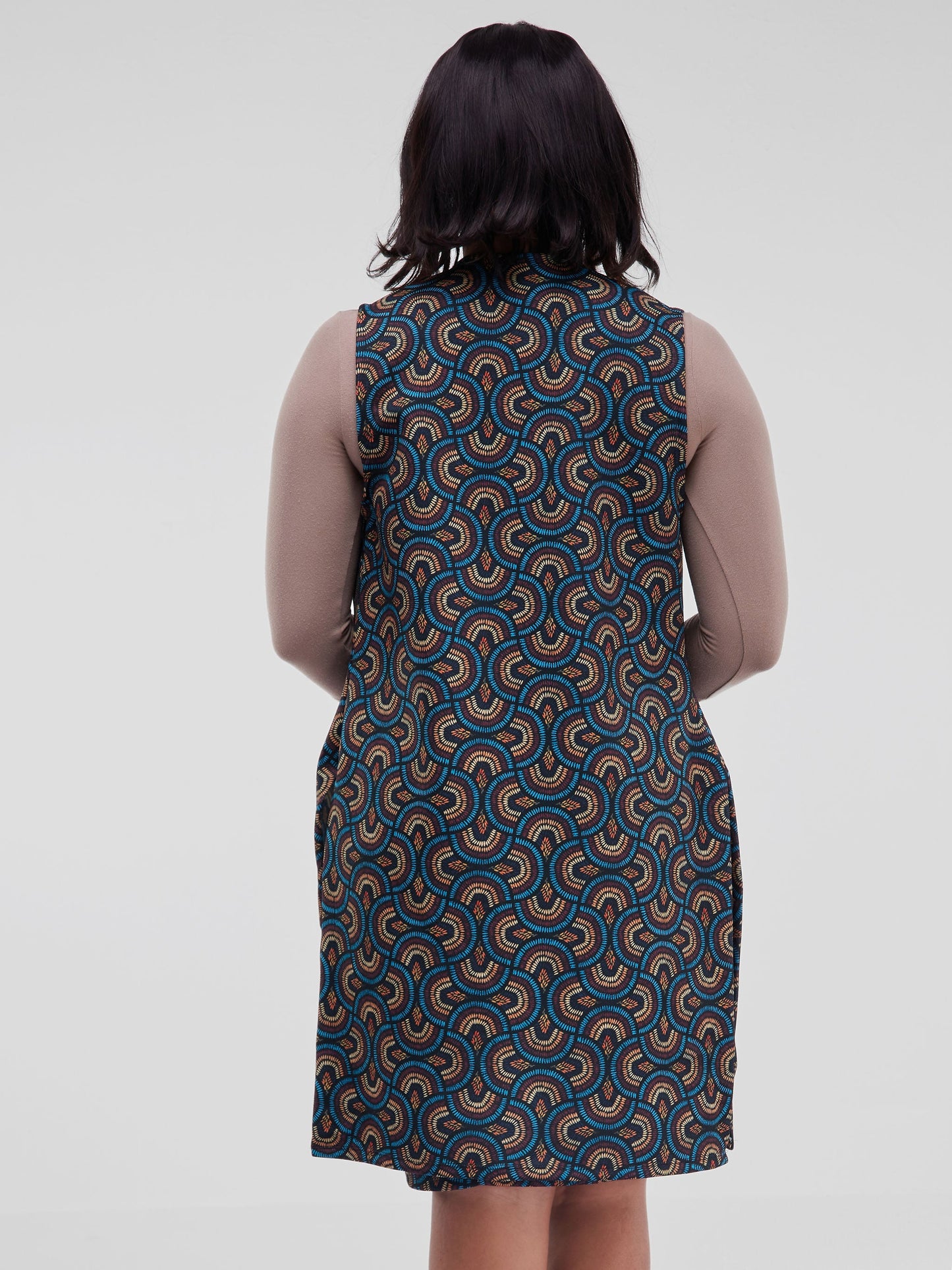 Vivo Hema Sleeveless Overcoat - Black / Mustard Print