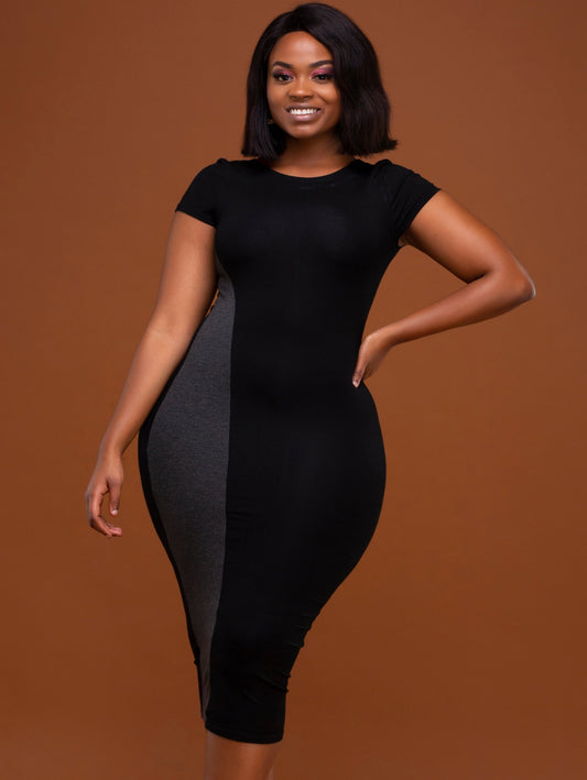 Vivo Zuri Cap Sleeved Bodycon Dress - Black / Grey