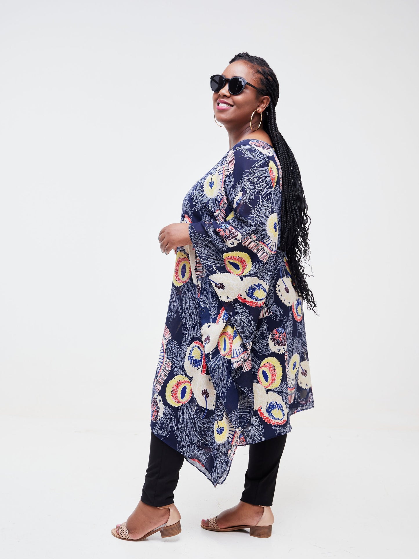 Vivo Basic Destiny Chiffon Top - Taupe / Royal Blue Floral Print