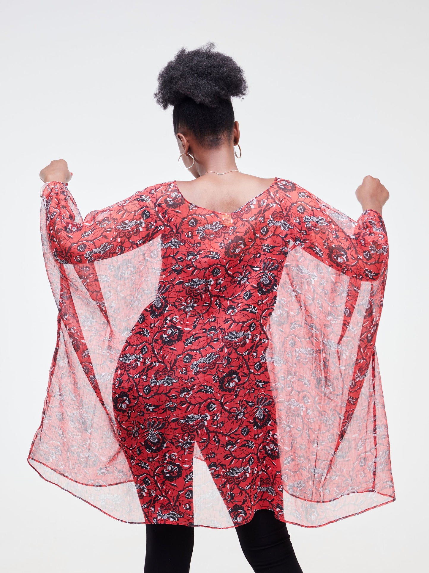 Vivo Basic Liv Chiffon Top - Red / Black Floral Print