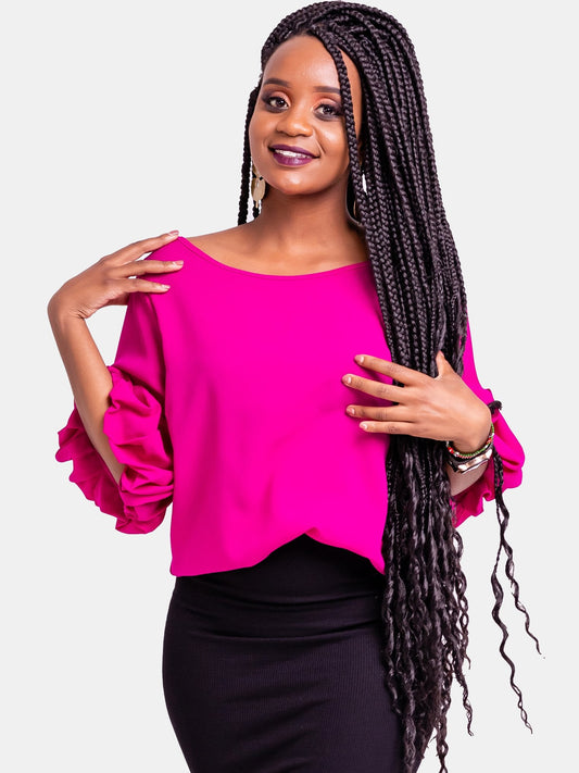 Vivo Boundneck Puff Sleeve Top - Pink - Shop Zetu