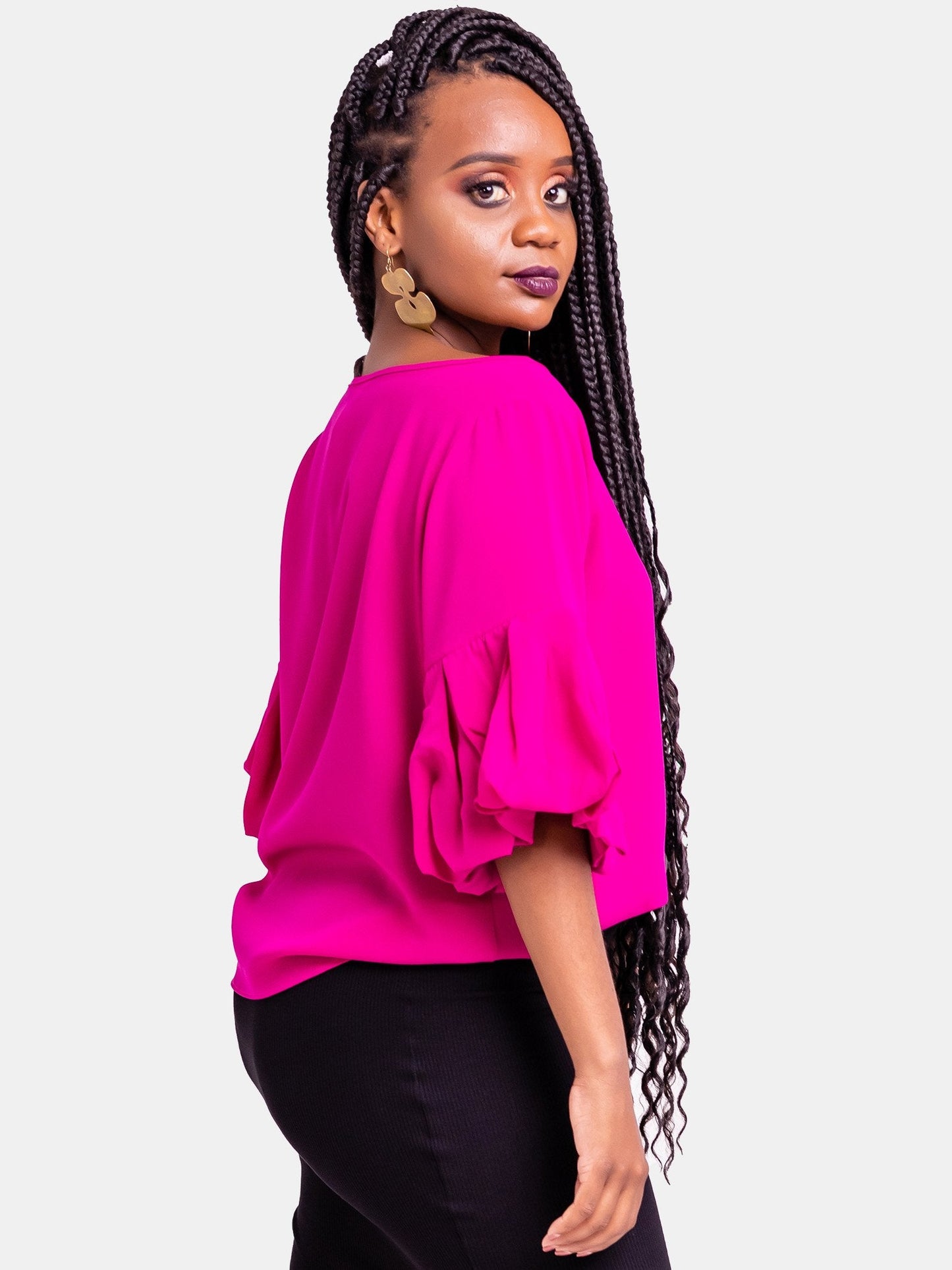Vivo Boundneck Puff Sleeve Top - Pink - Shop Zetu