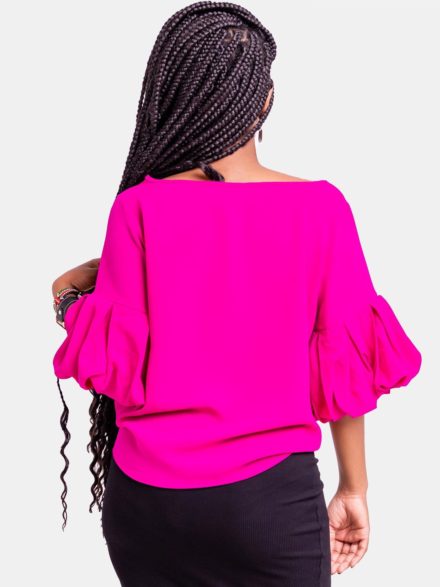 Vivo Basic Boundneck Puff Sleeve Top - Pink