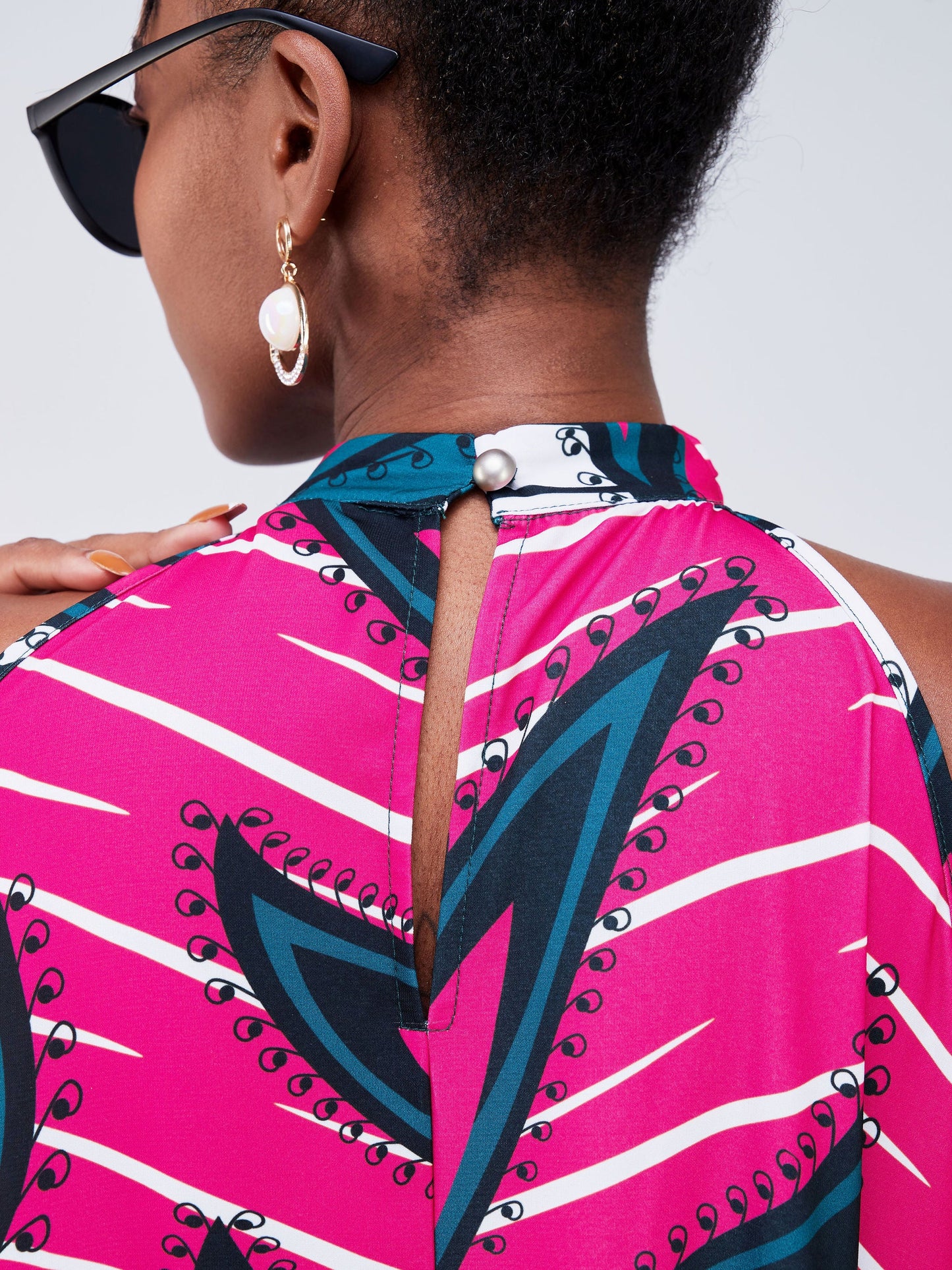 Vivo Jamila Halter Neck Maxi Dress - Pink / Teal Abstract Print