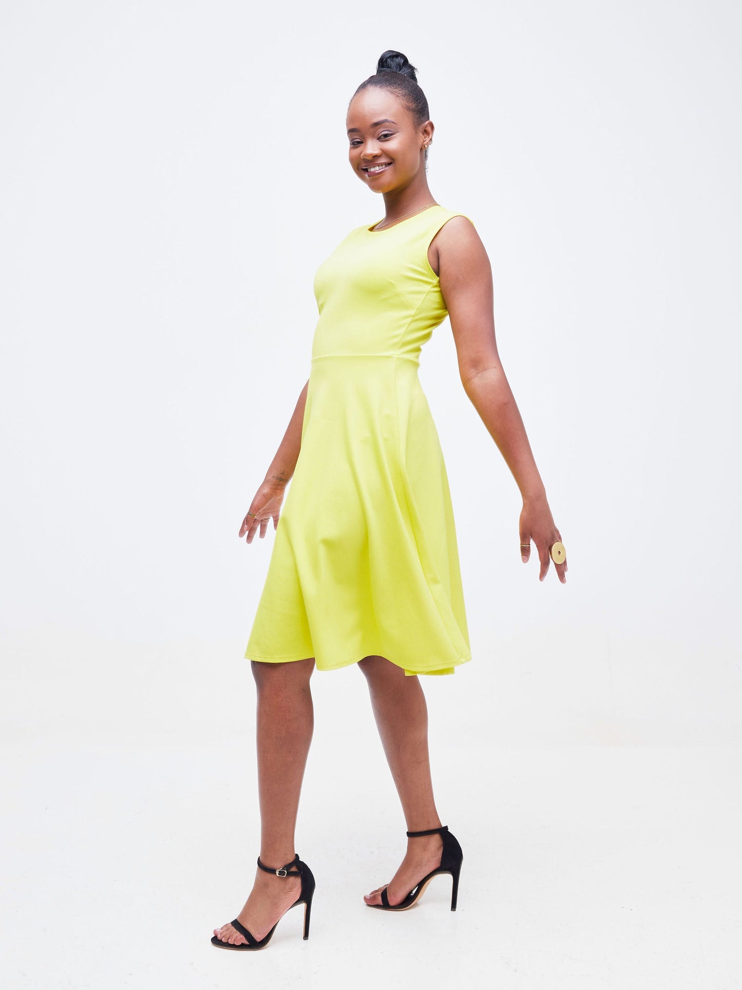 Vivo Basic Sleeveless Ponte Circular Dress - Yellow