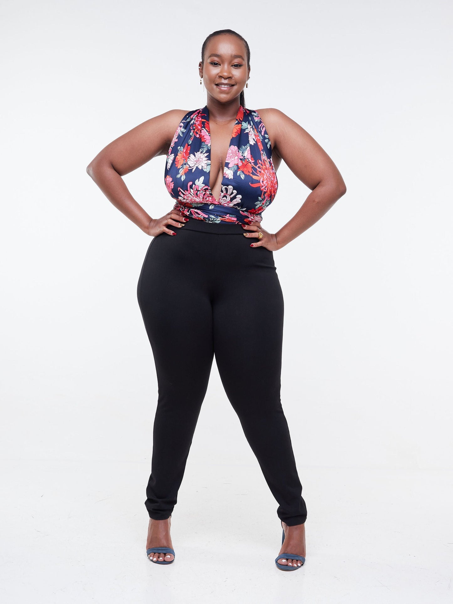 Vivo Raha Multiway Bodysuit - Navy Blue / Red Floral Print