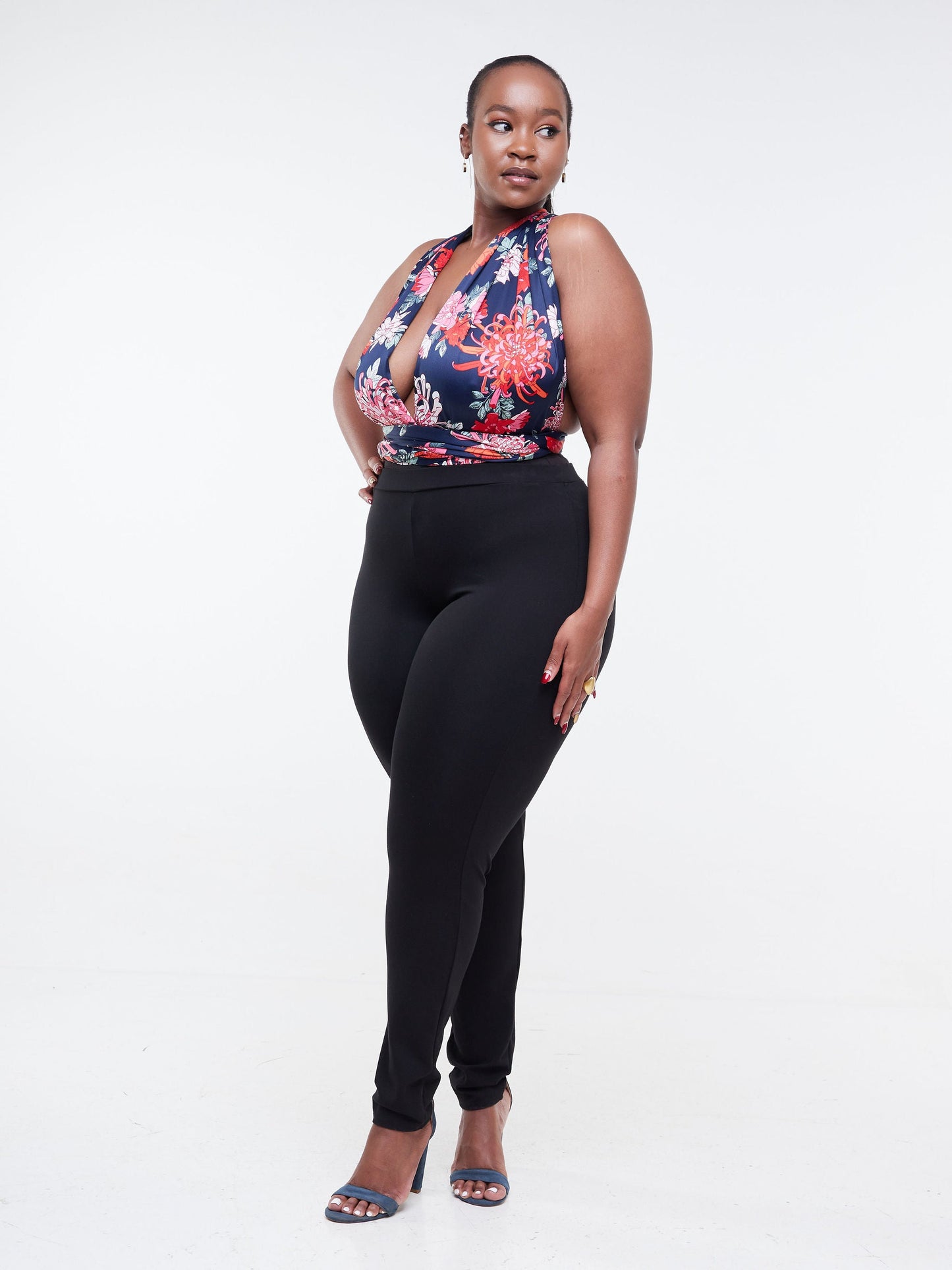Vivo Raha Multiway Bodysuit - Navy Blue / Red Floral Print