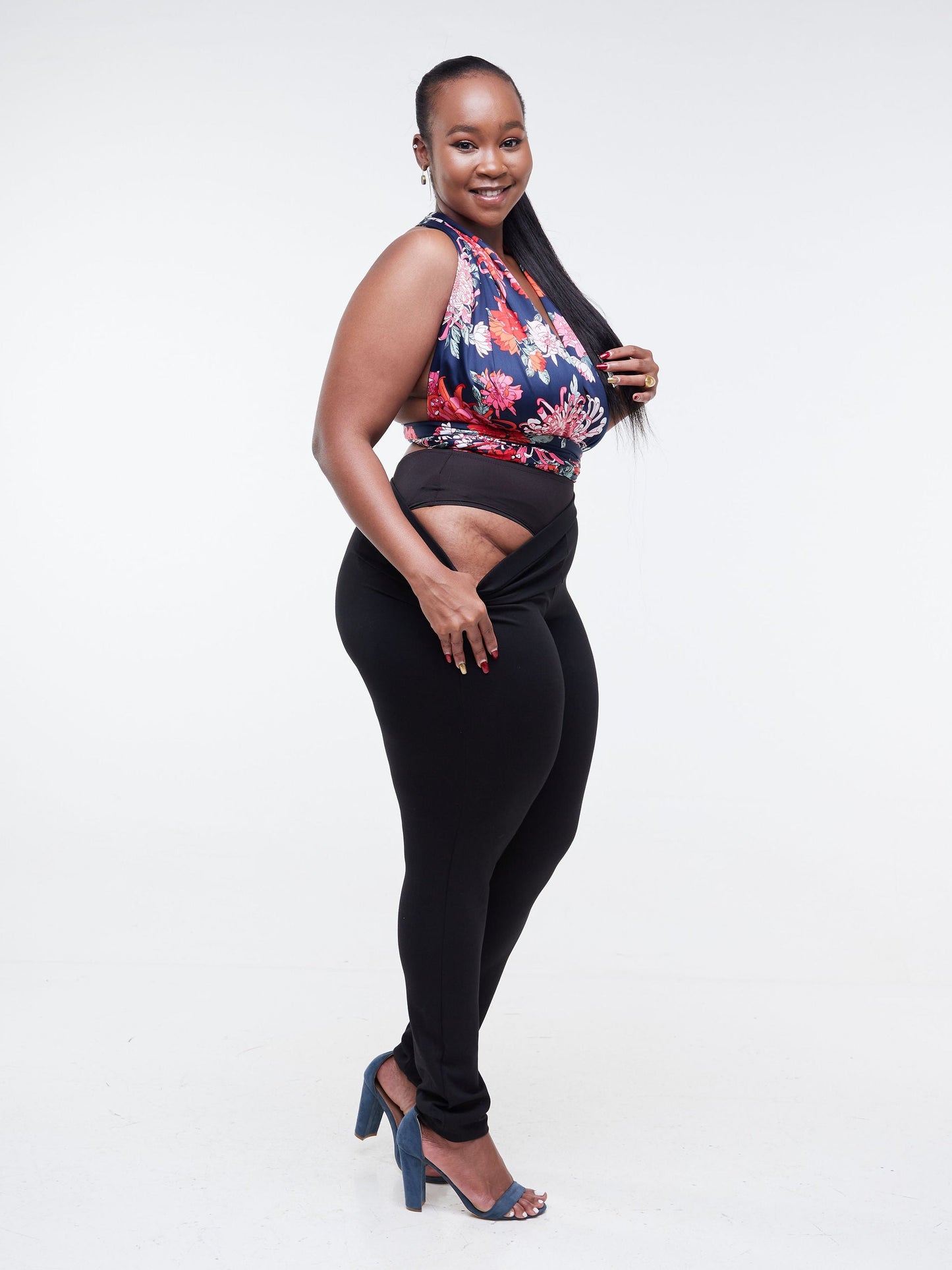 Vivo Raha Multiway Bodysuit - Navy Blue / Red Floral Print