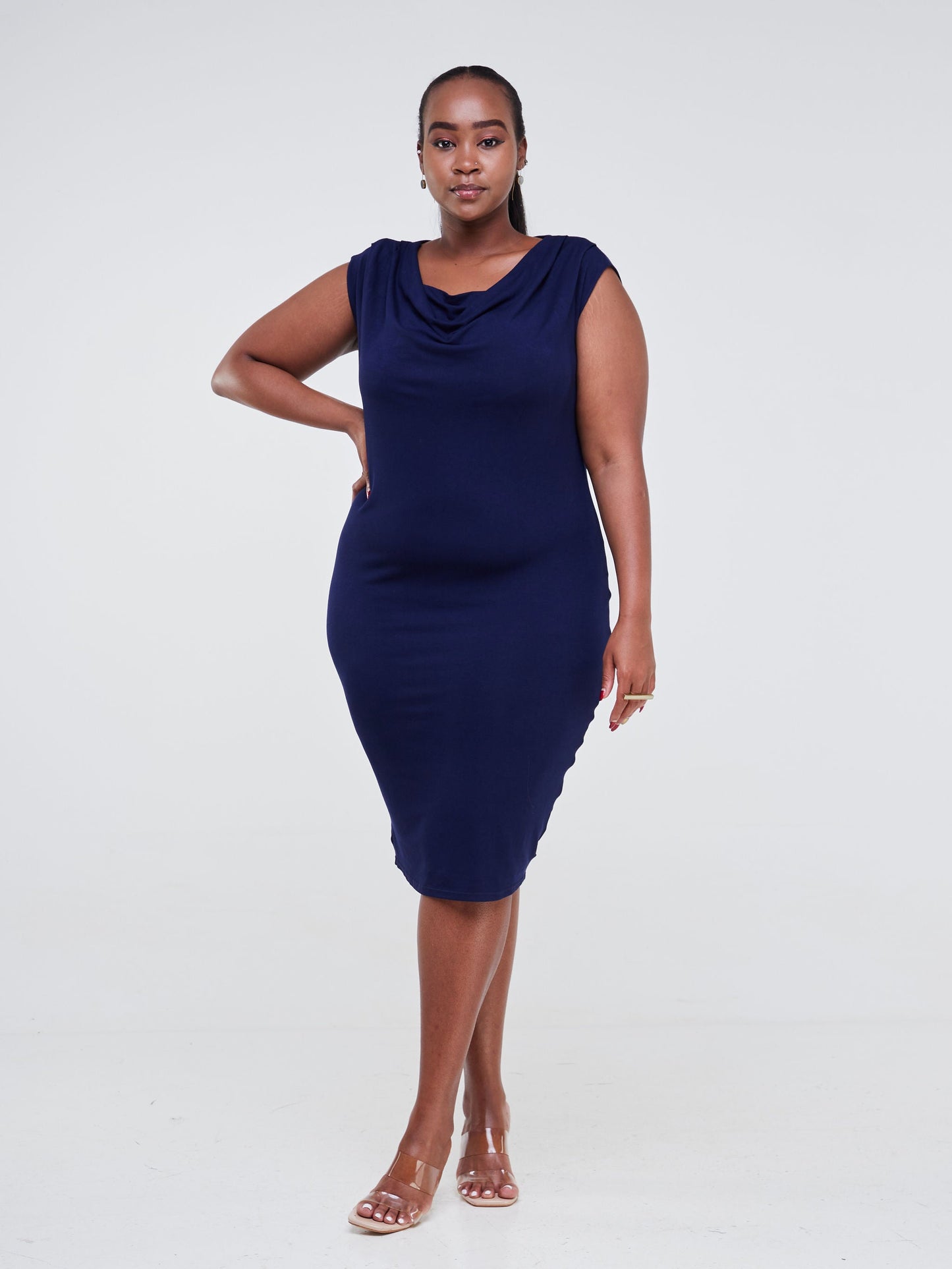 Vivo Fahari Cowl Drape Bodycon - Navy Blue