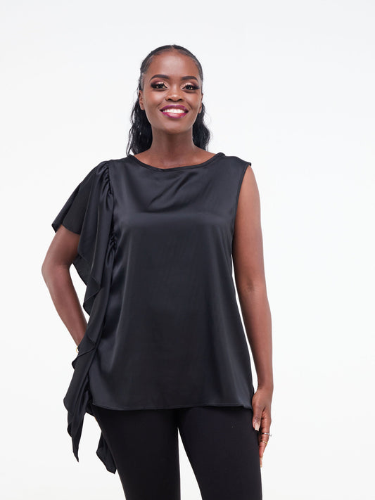 Vivo Fara Side Flounce Top - Black