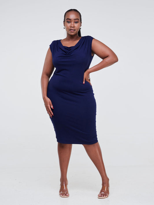 Vivo Fahari Cowl Drape Bodycon - Navy Blue