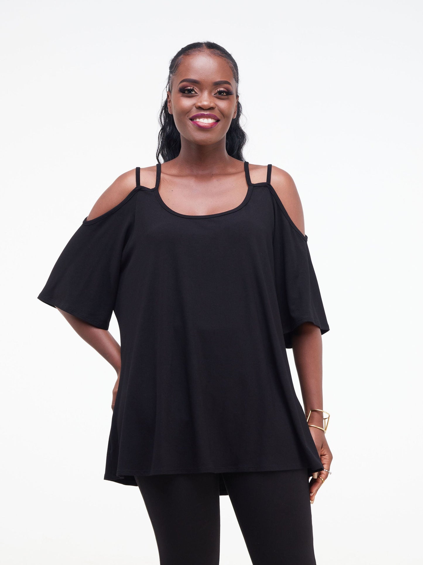 Vivo Lumi Strappy Cold Shoulder Top - Black