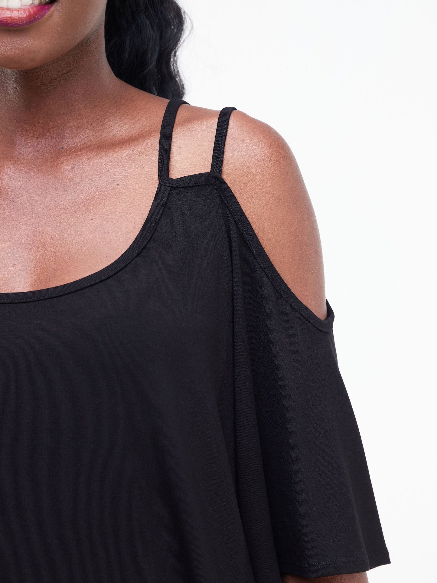 Vivo Lumi Strappy Cold Shoulder Top - Black