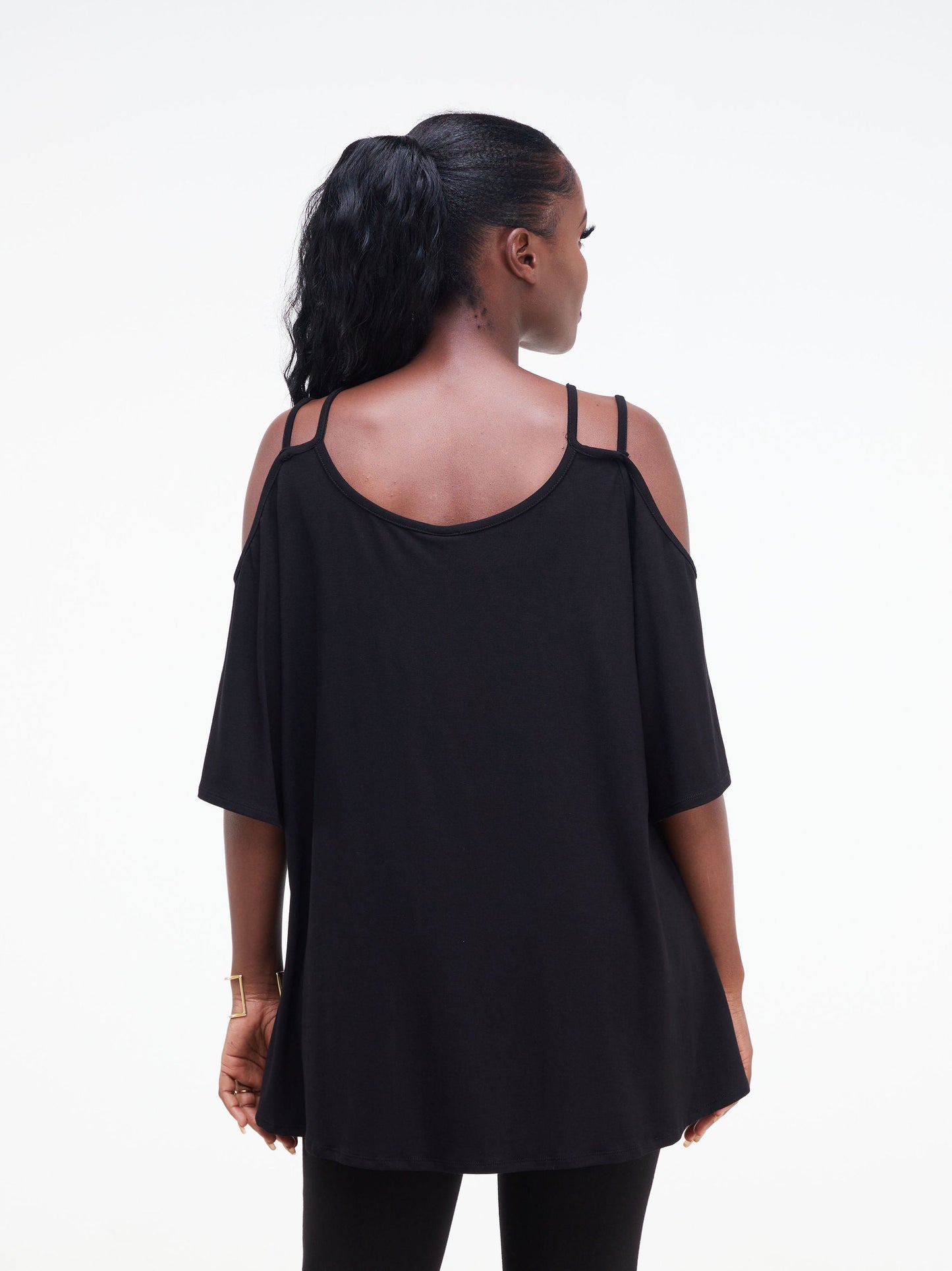 Vivo Lumi Strappy Cold Shoulder Top - Black