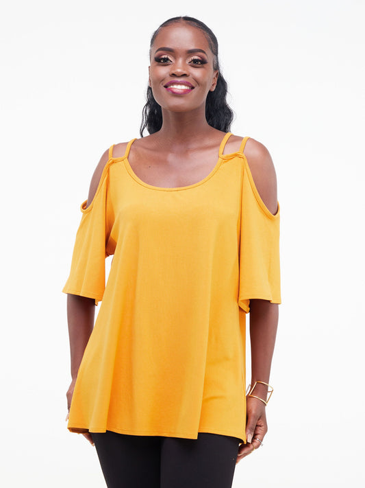Vivo Lumi Strappy Cold Shoulder Top - Mustard