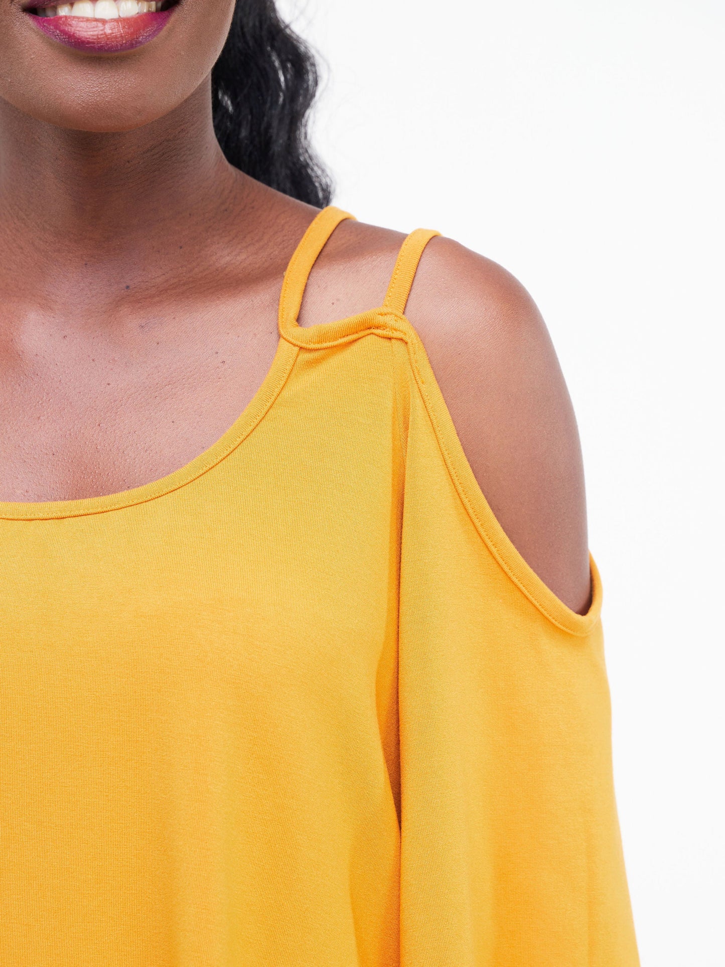 Vivo Lumi Strappy Cold Shoulder Top - Mustard